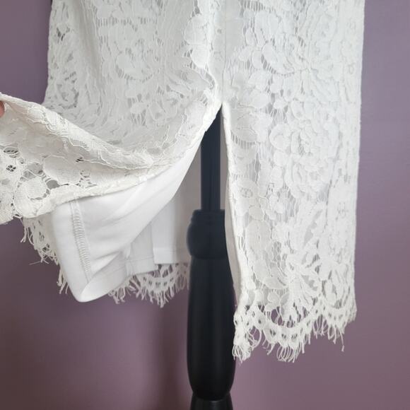 NWT Lulus Devotion White Lace Scalloped Layered Short Sleeve Formal Dress - Picture 12 of 16
